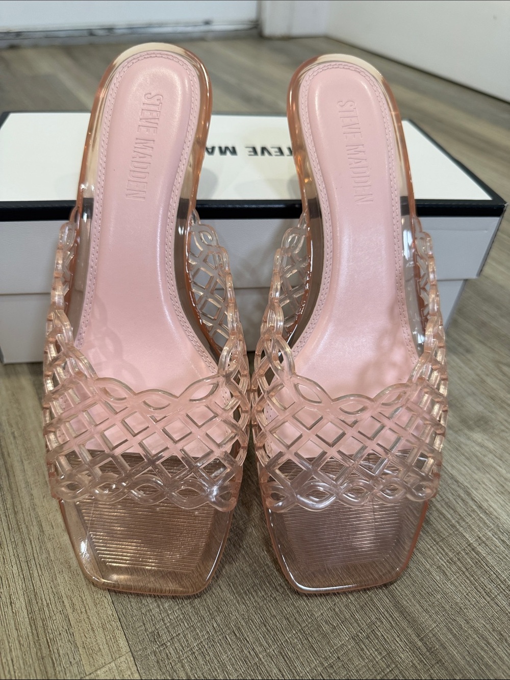 Steve Madden Pink Clear Jelly Lattice Slide Mules